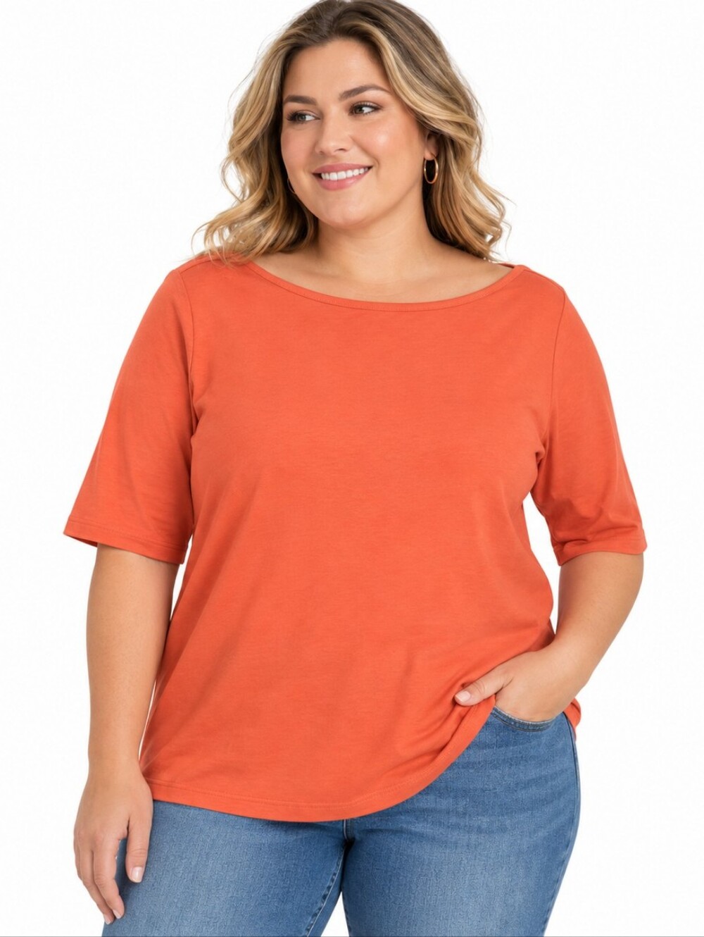 St. John’s Bay Orange Boatneck Cotton Tee Women’s XXL 2X